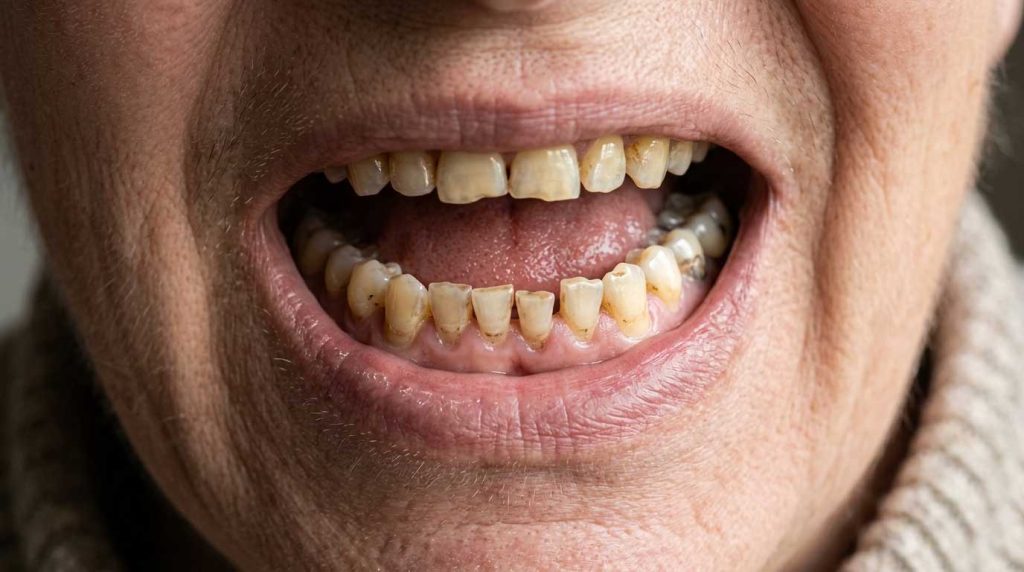 Mujer adulta con los dientes desgastados